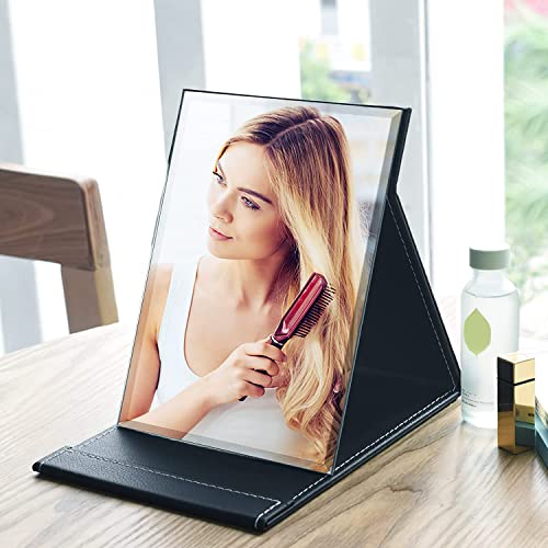 HENIJ® Folding Vanity Makeup Mirror - Free Standing Super HD Mirror Makeup Mirror Travel Compact Pocket Make Up Mirror for Desk, Office, Home, Camping, Travel (Black-Pack of 1) - Image 2