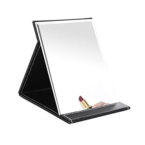 HENIJ® Folding Vanity Makeup Mirror - Free Standing Super HD Mirror Makeup Mirror Travel Compact Pocket Make Up Mirror for Desk, Office, Home, Camping, Travel (Black-Pack of 1) - Image 1