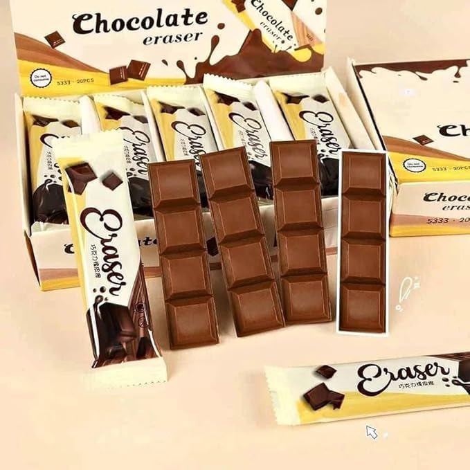 Eraser - Cute Chocolate Shape with Design Divided into Four Sections, Perfect for Students (4 Pack) and Educational Supplies, Cute Scent Khamat High Quality