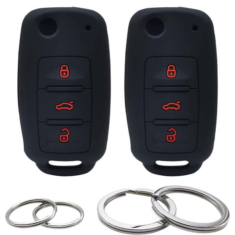 GFDesign 2Pcs Silicone Flip 3 Buttons Key Fob Cover Remote Case Keyless Protector Compatible with VW Volkswagen Passat CC Tiguan Touareg Eos Eurovan Golf GTI Jetta Beetle Rabbit