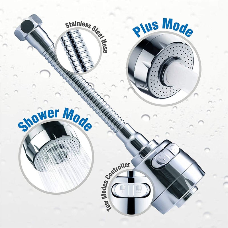 DLEST Sink Faucet Sprayer Attachment 360 Rotatable Kitchen Tap Head Replacement AntiSplash Silver Faucet Head Nozzle with Hose and Universal Connector Faucet Head with Nozzle - Image 2