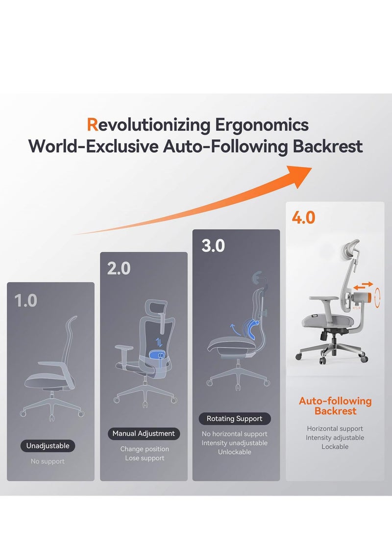 DROGO - Ergonomic Office Chair for Work from Home, High Back Computer Chair with Adaptive Lumbar Support, 4D Armrest, Recline, Adjustable Height & Headrest, Mesh Chair for Office (Grey) - Image 1