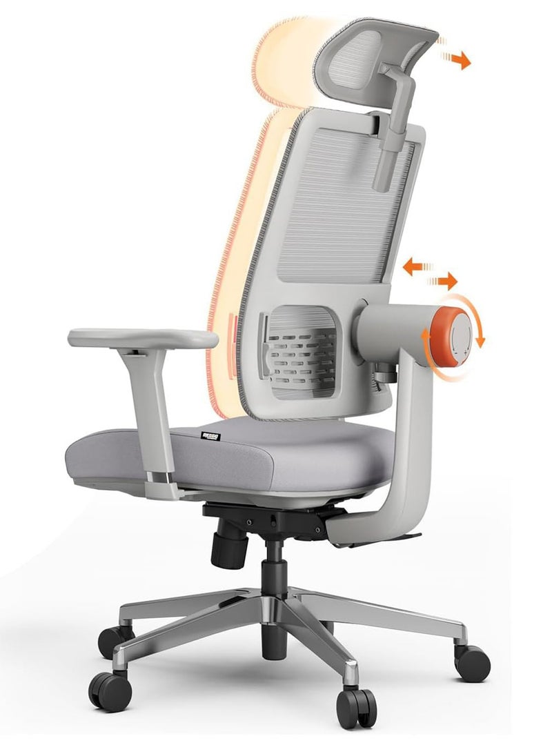 DROGO - Ergonomic Office Chair for Work from Home, High Back Computer Chair with Adaptive Lumbar Support, 4D Armrest, Recline, Adjustable Height & Headrest, Mesh Chair for Office (Grey) - Image 1