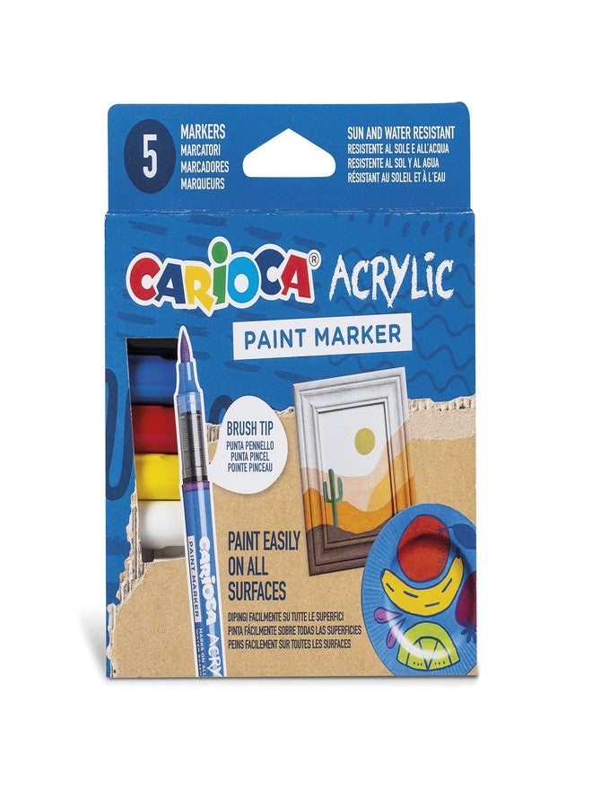 CARIOCA Acrylic Paint Markers Set - 5 Assorted Colors, Permanent Paint Pens for Multiple Surfaces, Water-Based Acrylic Ink, Ideal for DIY, Craft Projects, Rock, Glass, Plastic, Wood, Made in Italy - Image 1