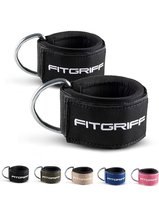 Fitgriff أربطة كاحل فيتجريف مبطنة سميكة لاستخدام أجهزة الكيبل في الجيم لتمارين الكيك باك وتمارين الساق باللون الأسود طقم من قطعتين - Image 1