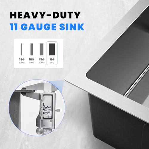POPFLY 24×18 Inch Drop in Kitchen Sink, Topmount Handmade Single Bowl 18 Gauge 304 Stainless Steel Overmount Kitchen Sinks, Brushed - Image 3