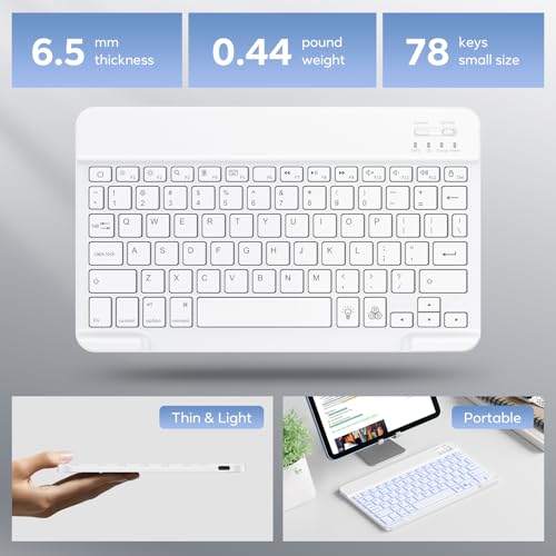 Omoton لوحة مفاتيح بلوتوث OMOTON، لوحة مفاتيح لاسلكية قابلة لإعادة الشحن مع إضاءة خلفية لجهاز iPad، iPad Pro، iPad mini، iPad Air مع LED مضاء (أبيض) - Image 5