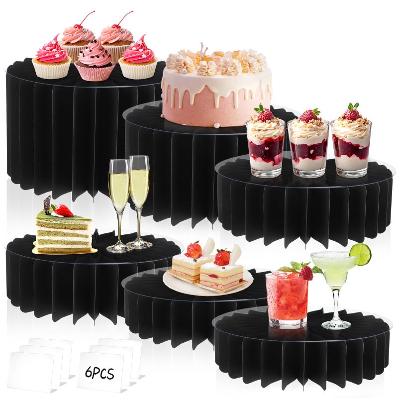 Youjoitim 6Pcs Buffet Risers, Food Risers for Table, Foldable Cake Display Stands, Tall Cardboard Cupcakes Stand for Show Catering Desserts Jewelry Wedding Birthday Party Decoration (Black) - Image 1
