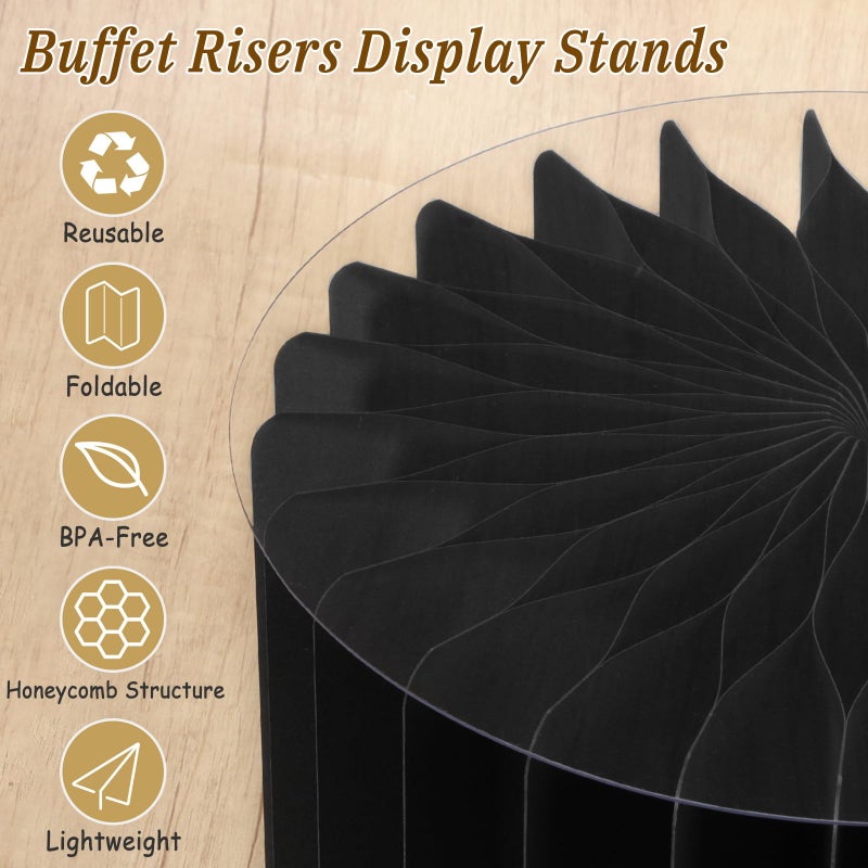 Youjoitim 6Pcs Buffet Risers, Food Risers for Table, Foldable Cake Display Stands, Tall Cardboard Cupcakes Stand for Show Catering Desserts Jewelry Wedding Birthday Party Decoration (Black) - Image 4