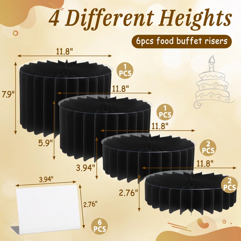Youjoitim 6Pcs Buffet Risers, Food Risers for Table, Foldable Cake Display Stands, Tall Cardboard Cupcakes Stand for Show Catering Desserts Jewelry Wedding Birthday Party Decoration (Black) - Image 2