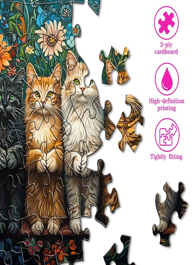 Ginfonr 1000 Piece Jigsaw Puzzles for Adults, 《Cat's Visit》Irregular Shaped Pieces for Challenging Fun, No Dust Classic Animal Puzzle, Gifts for Family Game Night 31.5 x 16 inch - Image 4