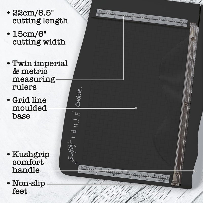 TONIC STUDIOS Tim Holtz Paper Cutter Deckle Edge Tool - Guillotine Paper Trimmer for Distressing Cardstock and Craft Paper - 8.5 Inch Cutting Length with Ruler and Grid Lines, White. - Image 4