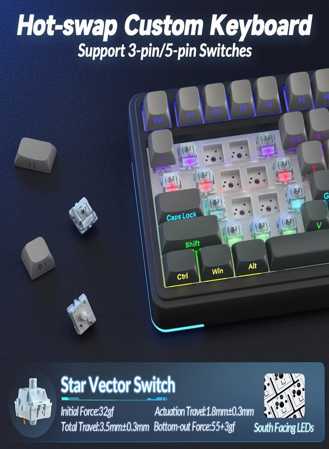 AULA S75 PRO Wireless Mechanical Keyboard with Screen&Knob, Tri-Mode Hot Swappable Gaming Keyboard 75%, Pre-lubed Switches, RGB Backlit, Side Printed PBT Keycaps, Creamy Sounding Computer Keyboards - Image 5