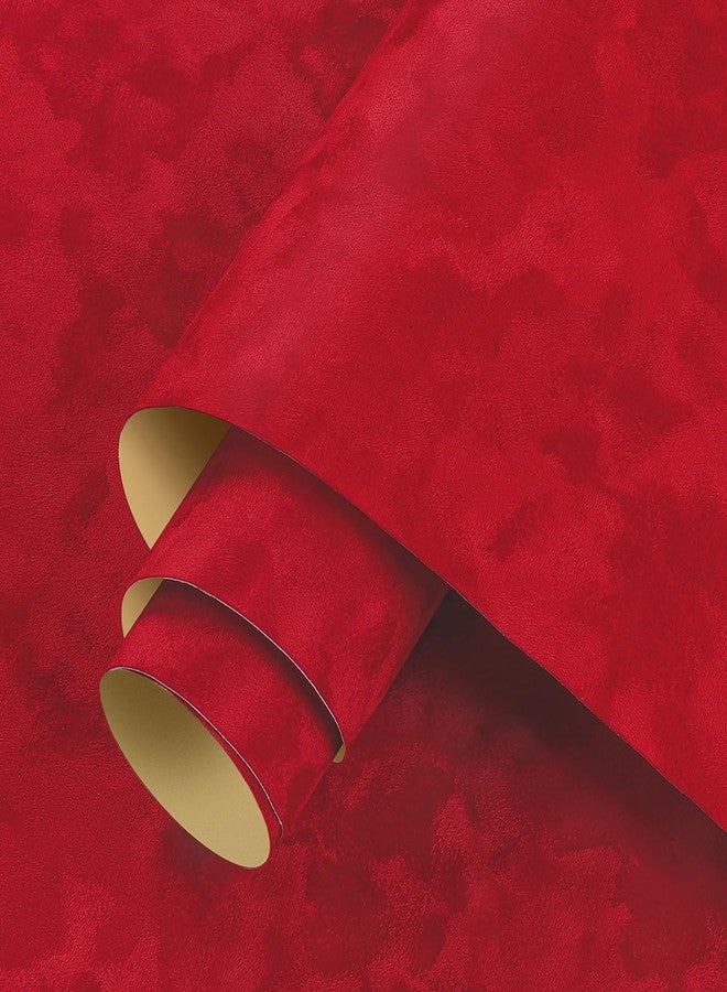 ReWallpaper 17.5in x 23ft Red Peel and Stick Wallpaper Luxury Velvet Contact Paper for Drawers Self Adhesive Elegant Textured Velvet Fabric Wallpaper Roll for Bedroom Nursery Living Room Accent Wall - Image 1