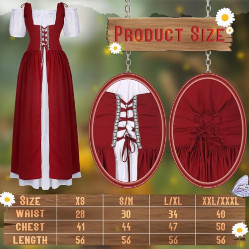 Bonuci 6 Pcs Women Renaissance Costume Fairy Dress Medieval Costume with Elf Ears Moon Head Chain and Woodland Fairy CrownSMWine Red - Image 5