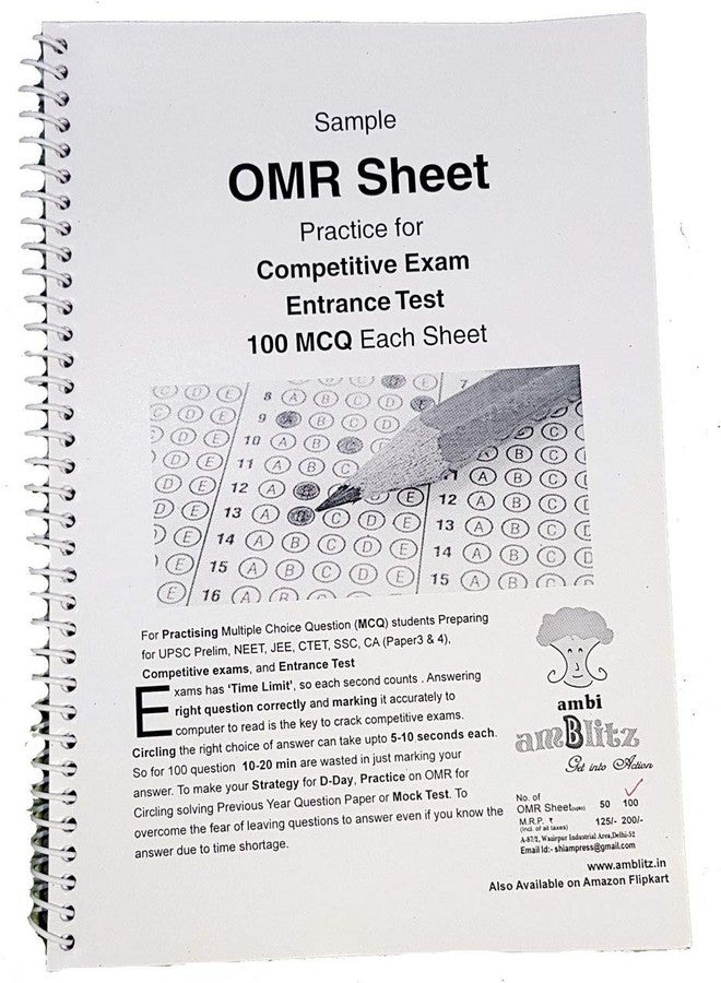amblitz OMR Sheet Notebook Combo | 100 MCQ (50 OMR Sheet) + Spiral Notebook (200 Pages Ruled) | A4 Size | - Image 2