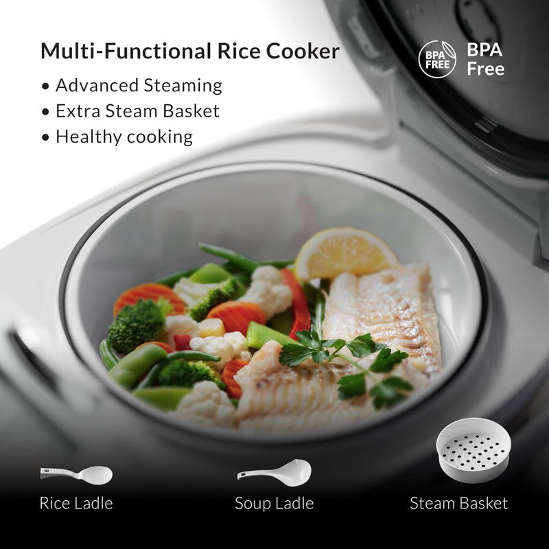 Feller Germany RC33 Digital Rice Cooker 3L (1L Rice Capacity) – 11-in-1 Multi Cooker, LED Display, Steamer, Timer & Non-Stick Pot – Electric Cooker (White) - 2Y Guarantee-KSA Version - Image 5