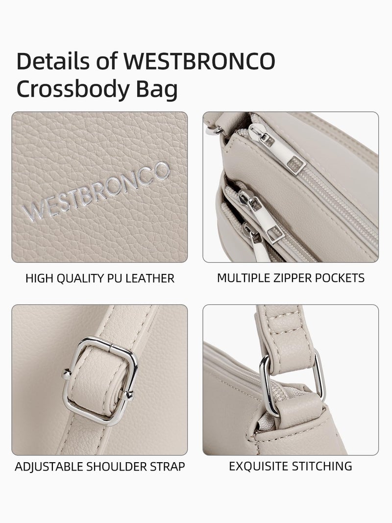 Westbronco Crossbody Bags For Women  Medium Size Shoulder Handbags  Satchel Purse With Multi Zipper Pocket Grey - Image 4