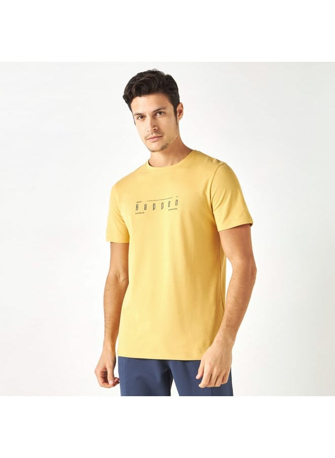 Iconic Slogan Print Pique T-shirt with Crew Neck and Short Sleeves  - Image 1