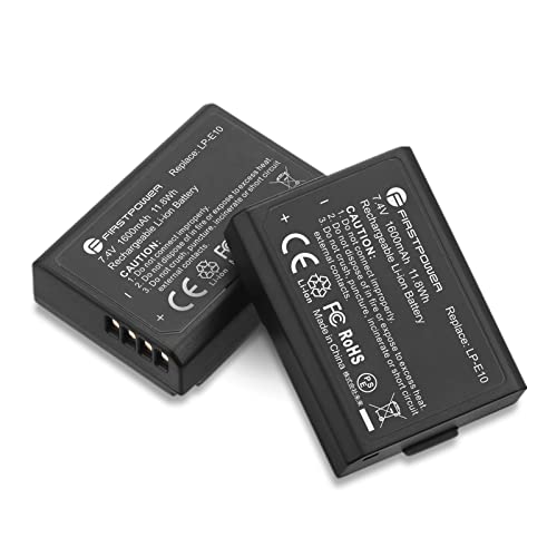 FirstPower Replacement LP-E10 Batteries Compatible with Canon EOS Rebel T3, T5, T6, T7, T100, Kiss X50, Kiss X70, EOS 1100D, 1200D, 1300D, 2000D, 3000D, 4000D Cameras (2-Pack 1600mAh) - Image 1
