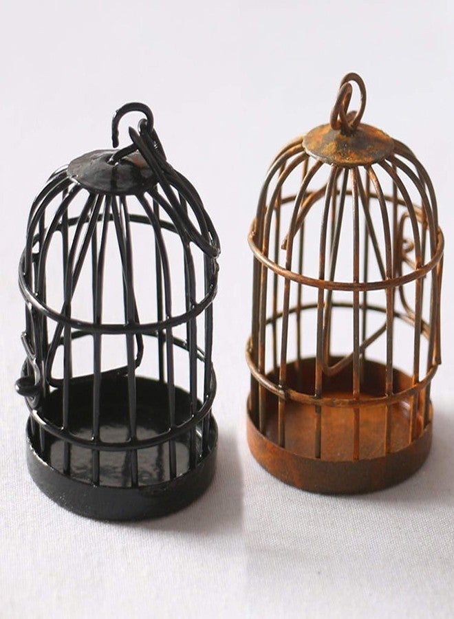 Mozff 2Pcs Black Miniature Doll House Birdcage Ornament Model Home Desktop Decor Gift,Mini Miniature Doll Fairy Garden Ornaments Shelf Home Micro Landscape Decor House Furniture and Accessories - Image 4