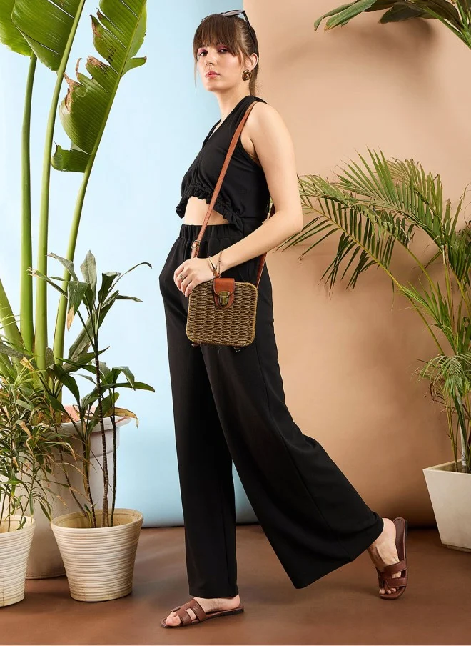 SASSAFRAS Black Halter Neck Basic Jumpsuit for Women