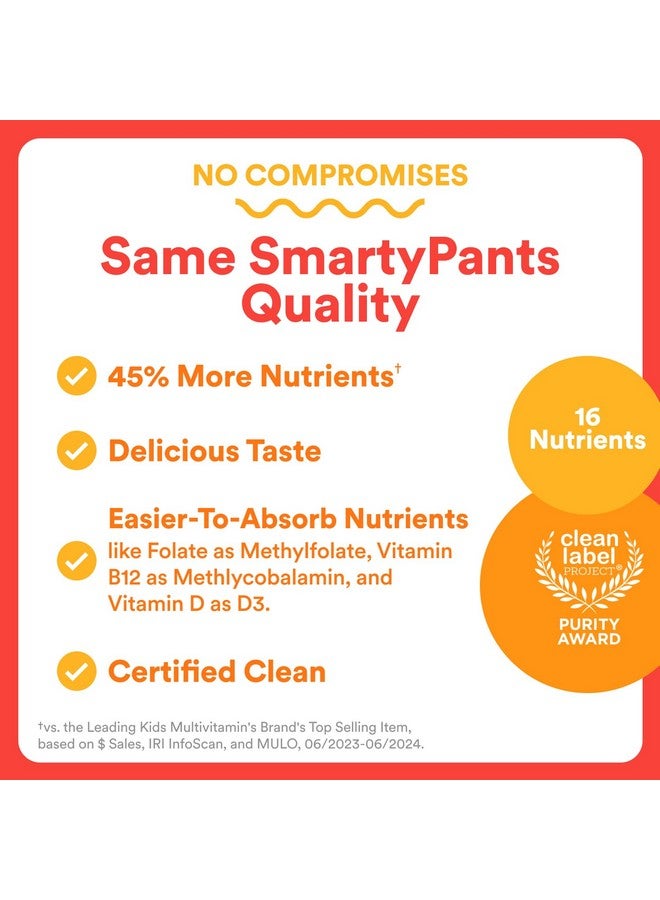 SmartyPants SmartyPants Kids Multivitamin Gummies - Improved Formula: Omega 3 (DHA/EPA), Vitamins D3, C, B12, B6, Vitamin A, K & Zinc, Gluten Free, Three Fruit Flavors, 80 Count (40 Day Supply) - Image 4