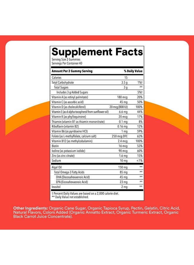 SmartyPants SmartyPants Kids Multivitamin Gummies - Improved Formula: Omega 3 (DHA/EPA), Vitamins D3, C, B12, B6, Vitamin A, K & Zinc, Gluten Free, Three Fruit Flavors, 80 Count (40 Day Supply) - Image 5