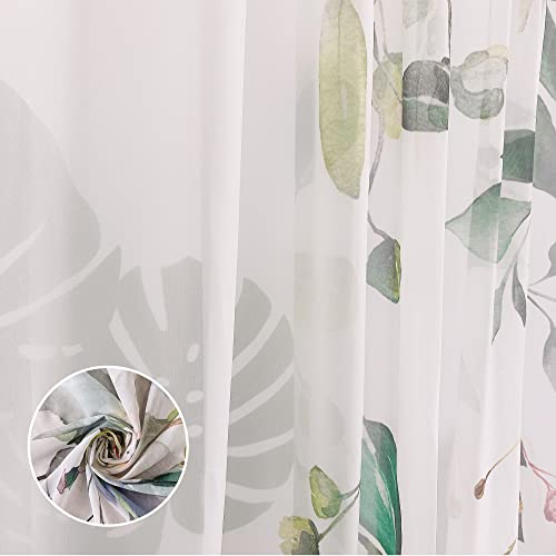 Fereyis Green Eucalyptus Leaves Sheer Curtains for Living Room 84 inch Length 2 Panels Set Elegant Wild Flower Floral Spring Printed Window Curtain Natural Chiffon Drapes for Bedroom - Image 5