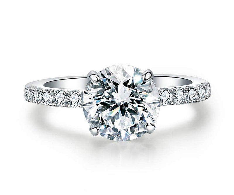 BeFab Precision Cut Zircon 2 Ct Round-cut Halo Bridal Ring 925 Silver Accented Brilliant Solitaire Engagement Ring (Silver, 7) - Image 1