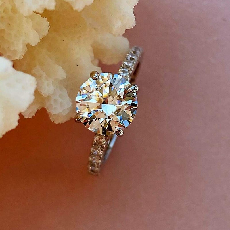 BeFab Precision Cut Zircon 2 Ct Round-cut Halo Bridal Ring 925 Silver Accented Brilliant Solitaire Engagement Ring (Silver, 7) - Image 2