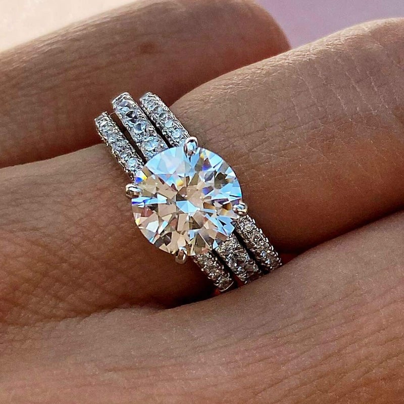BeFab Precision Cut Zircon 2 Ct Round-cut Halo Bridal Ring 925 Silver Accented Brilliant Solitaire Engagement Ring (Silver, 7) - Image 4