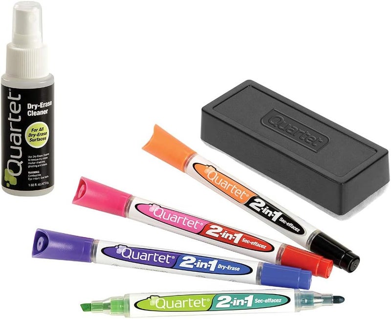 Quartet 2in1 DryErase Marker Starter Kit ChiselFine Tip Assorted Colors Eraser  Cleaner Included 79549A - Image 1