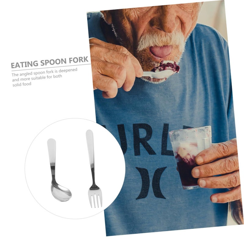 Angled Spoon Set Ergonomic Stainless Steel Feeding Utensils For Seniors Lightweight Adaptive Tableware Disabled Eating Assistance - Image 5