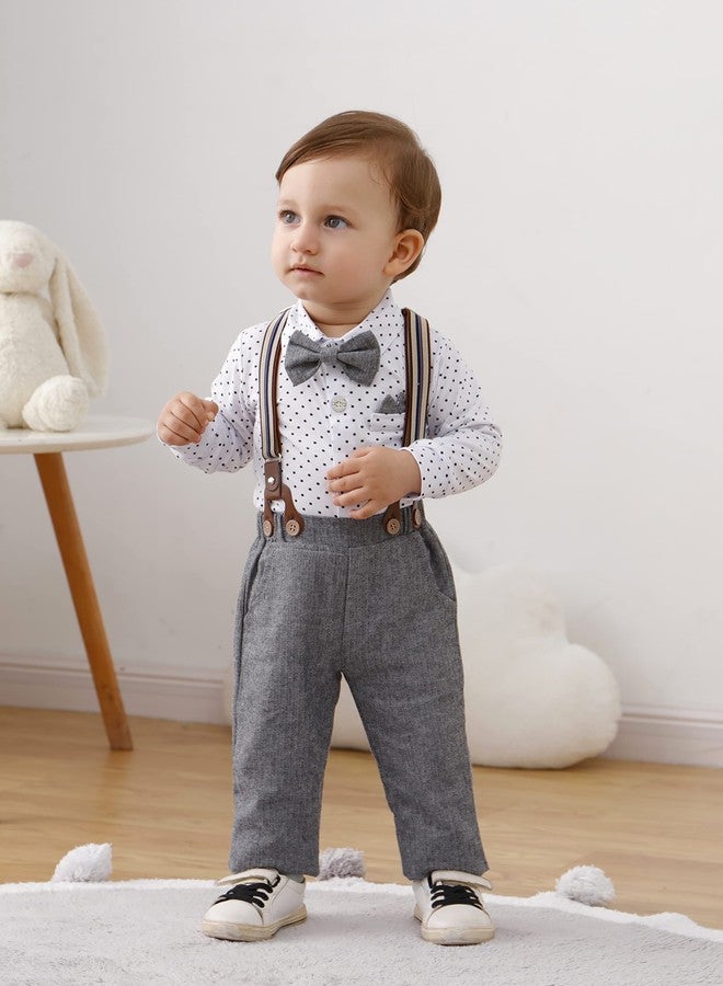nilikastta Baby Boy Formal Outfits Baby Boy Wedding Outfit Baby Suits For Boys Dress Shirt/Bowtie/Suspender Pants Set 0-3Months - Image 2