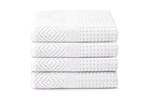 TexereSilk Texere 100% Organic Cotton Diamond Jacquard 700 GSM Luxury Bath Towel Sets - Ultra Soft and Absorbent Hotel and Spa Quality (Diamond, Bright White, 4 Bath Towels) - Image 1