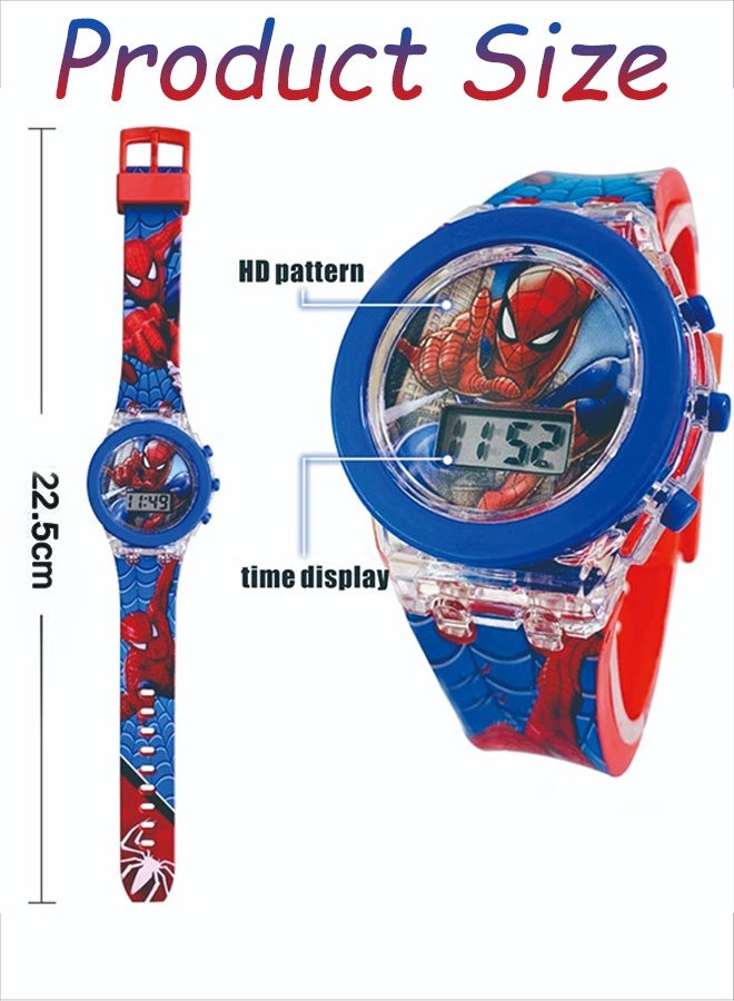 Marvel SpiderMan Kids Cartoon Light Emitting Watch Flashing LED Frame Digital Time Display Red Blue Design Durable Plastic Case Adjustable Silicone Strap Fits Wrists for Daily Wear School Activities Kids Gift Party - Image 2