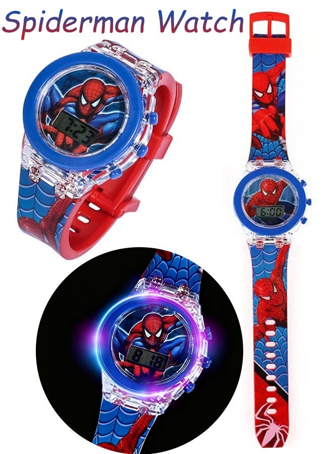 Marvel SpiderMan Kids Cartoon Light Emitting Watch Flashing LED Frame Digital Time Display Red Blue Design Durable Plastic Case Adjustable Silicone Strap Fits Wrists for Daily Wear School Activities Kids Gift Party - Image 1