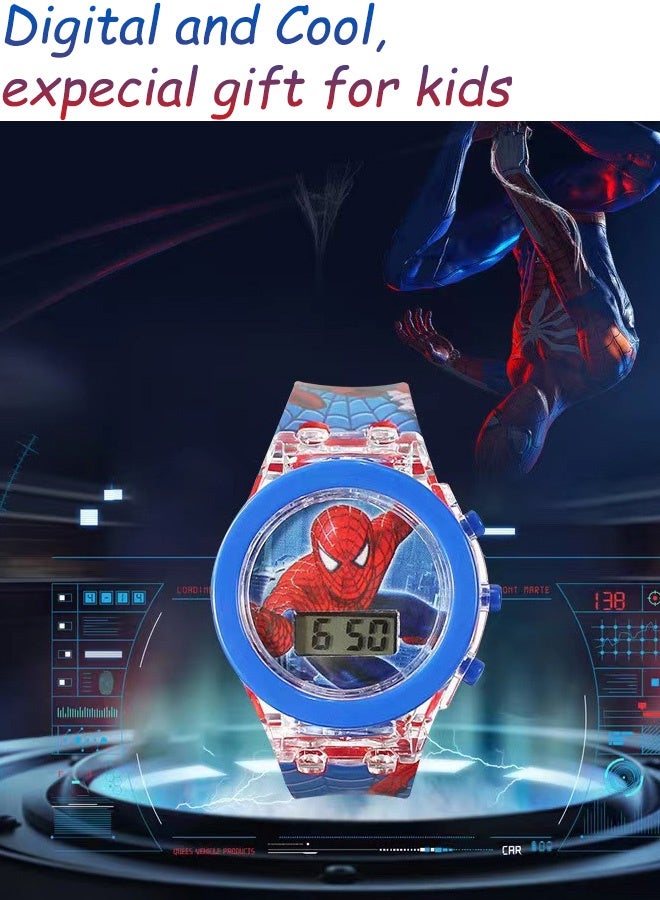 Marvel SpiderMan Kids Cartoon Light Emitting Watch Flashing LED Frame Digital Time Display Red Blue Design Durable Plastic Case Adjustable Silicone Strap Fits Wrists for Daily Wear School Activities Kids Gift Party - Image 4