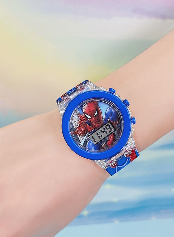 Marvel SpiderMan Kids Cartoon Light Emitting Watch Flashing LED Frame Digital Time Display Red Blue Design Durable Plastic Case Adjustable Silicone Strap Fits Wrists for Daily Wear School Activities Kids Gift Party - Image 5