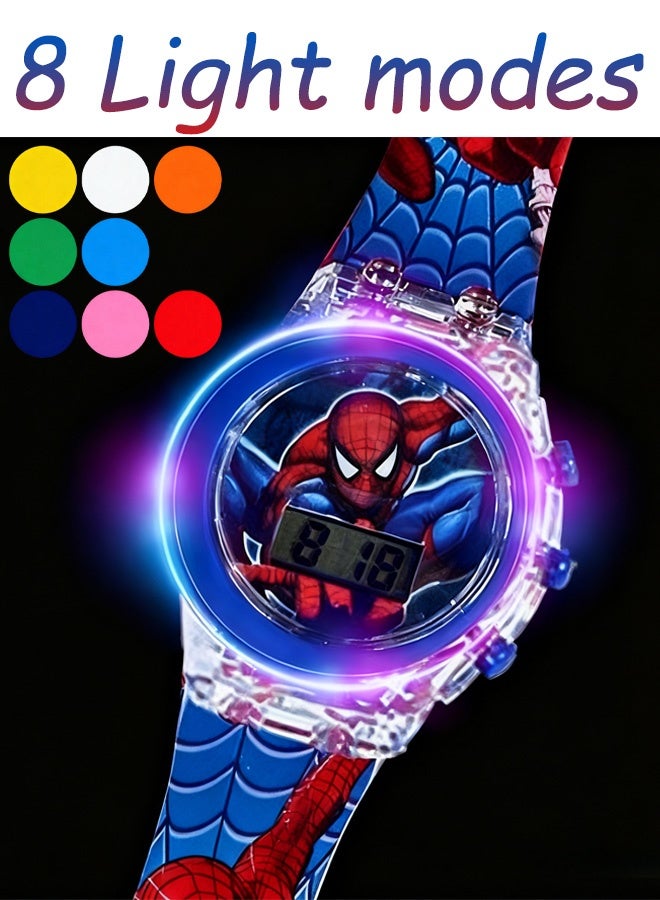 Marvel SpiderMan Kids Cartoon Light Emitting Watch Flashing LED Frame Digital Time Display Red Blue Design Durable Plastic Case Adjustable Silicone Strap Fits Wrists for Daily Wear School Activities Kids Gift Party - Image 3