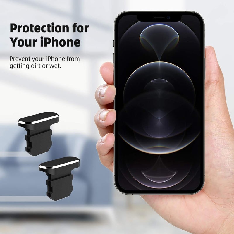 Estaur TITACUTE 2 Pack Anti Dust Plugs for iPhone 14 Pro Max 13 11 12 X XS XR X 8 7 Plus 6s 6 5 SE Dust Cover 8 Pin Dust Plug + Mini Storage Box iPhone Charging Port Plugs for AirPods Pro iPad Mini Air Black - Image 5