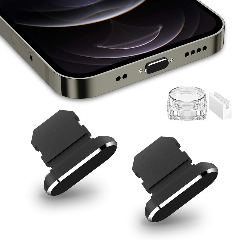 Estaur TITACUTE 2 Pack Anti Dust Plugs for iPhone 14 Pro Max 13 11 12 X XS XR X 8 7 Plus 6s 6 5 SE Dust Cover 8 Pin Dust Plug + Mini Storage Box iPhone Charging Port Plugs for AirPods Pro iPad Mini Air Black - Image 1