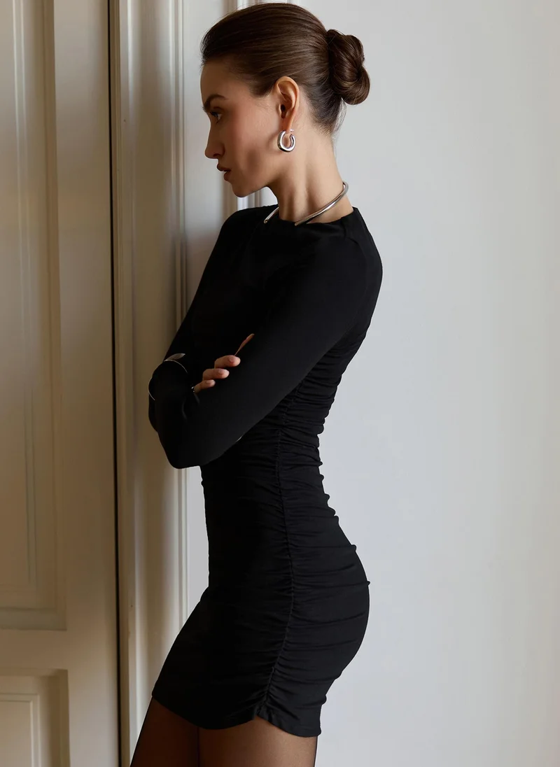 Lichi  Viscose mini dress with asymmetric small pleats for Women | Best Price UAE
