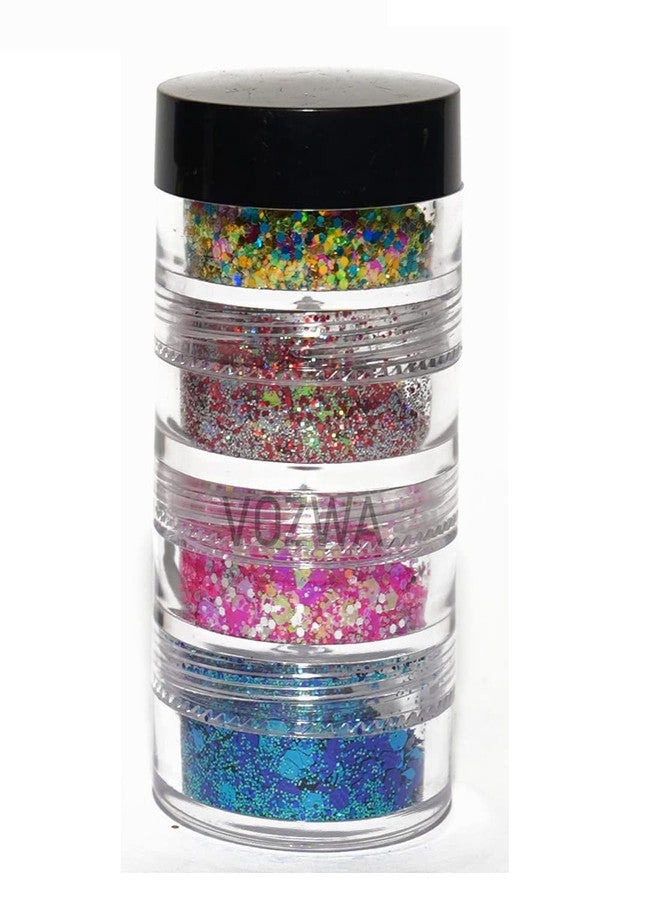 Vozwa 4 in 1 Eyeshadow Chunky and Fine Glitter Mix - (Green + Red + Pink + Blue) - Image 1