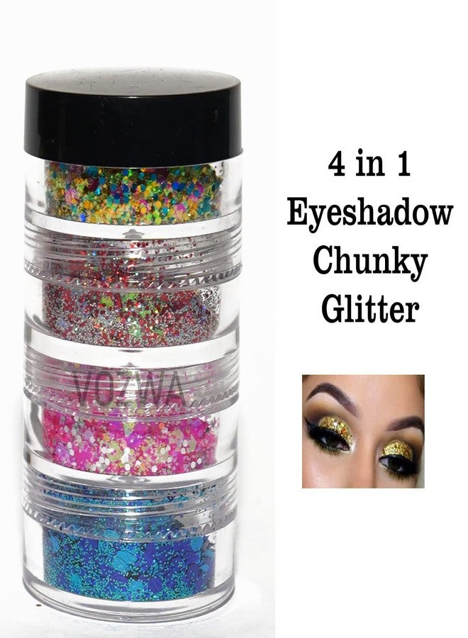Vozwa 4 in 1 Eyeshadow Chunky and Fine Glitter Mix - (Green + Red + Pink + Blue) - Image 4