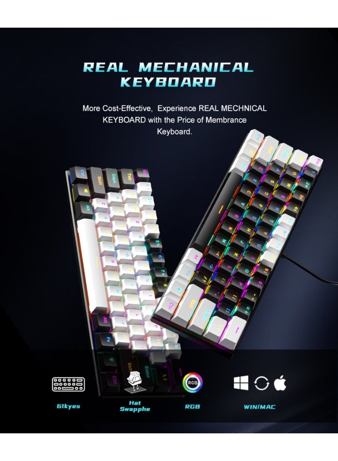 BD61 - RGB Hot-Swappable Mechanical Gaming Keyboard with Detachable Cable - Blue and Red Switches - Image 2