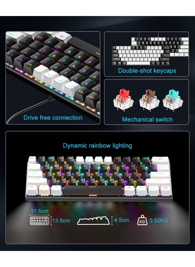 BD61 - RGB Hot-Swappable Mechanical Gaming Keyboard with Detachable Cable - Blue and Red Switches - Image 3