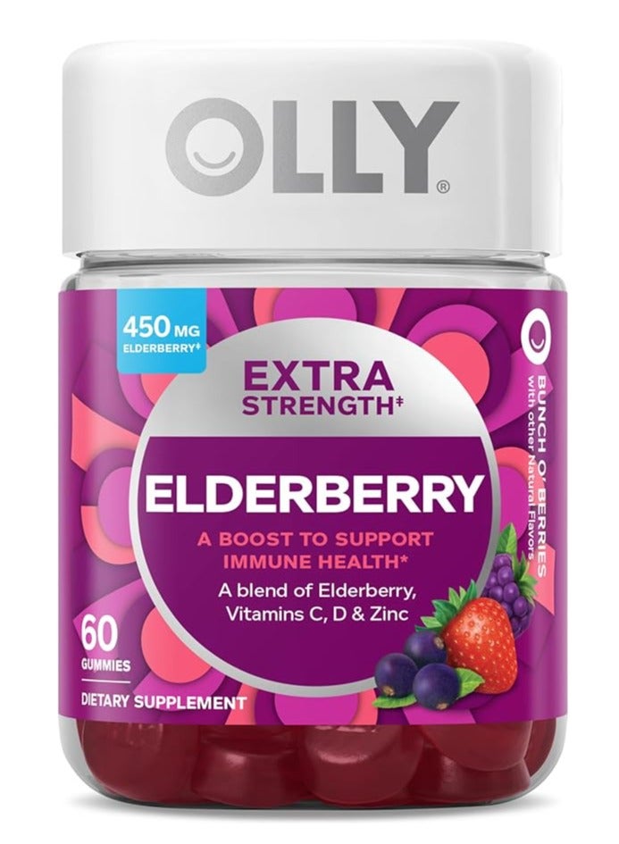 OLLY Extra Strength Elderberry Gummies Immune Support, 450mg Elderberry 60 Count