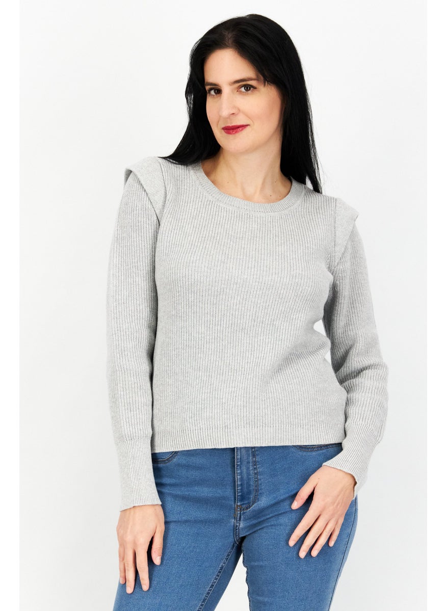 ESPRIT Women Round Neck Long Sleeve Textured Sweater, Grey  - Image 1
